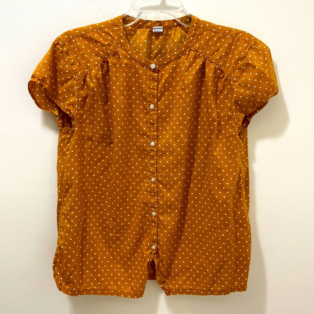 Old Navy Mustard Cap Sleeve Button Down Top Size S